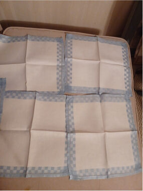Vintage Irish Linen w Check Border Napkins X 5